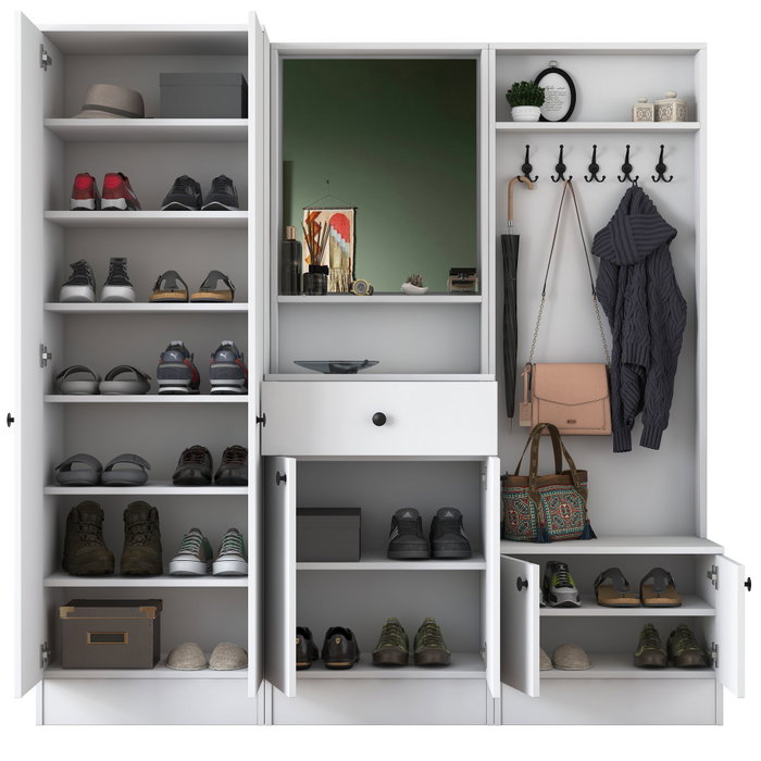 Hanah Home M2 - 1558 Pie de Recibidor Escandinavo Blanco con Cajón y Espejo 179.4x182.8x37.3 cm